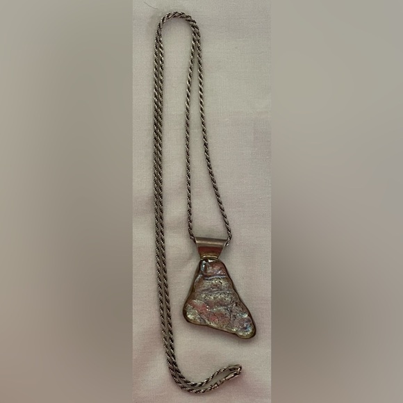 Signed SJ Sterling & Dichroic Pendant w/ 925 23 1/2” Rope Chain Necklace - Picture 5 of 12